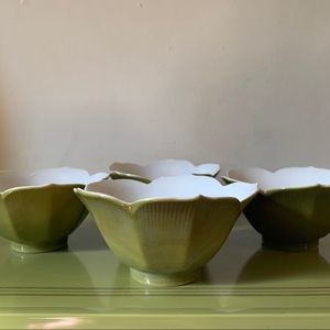 Set of 4 Vintage Olive Green MCM Japanese Lotus Bowls